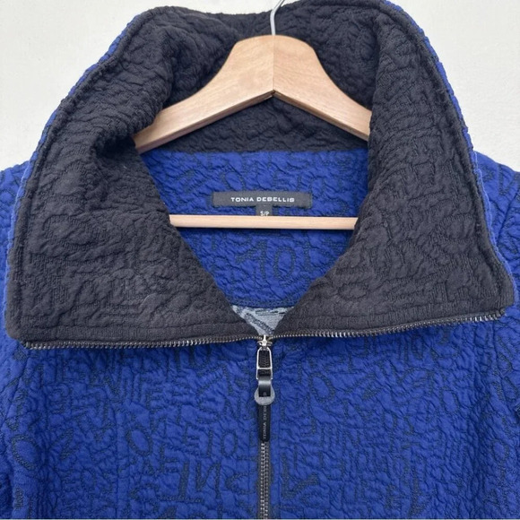 TONIA DEBELLIS Womens Small Textured Stretch Full Zip Ruched Collar Jacket - Picture 10 of 14